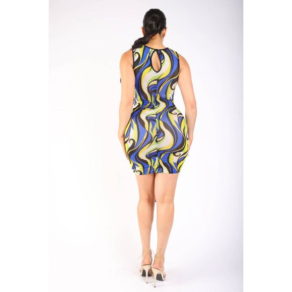 Women's Cut-Out Casual Printed Air Mesh Sleeveless Sexy Dress Party Clubwear - Picture 5 of 11